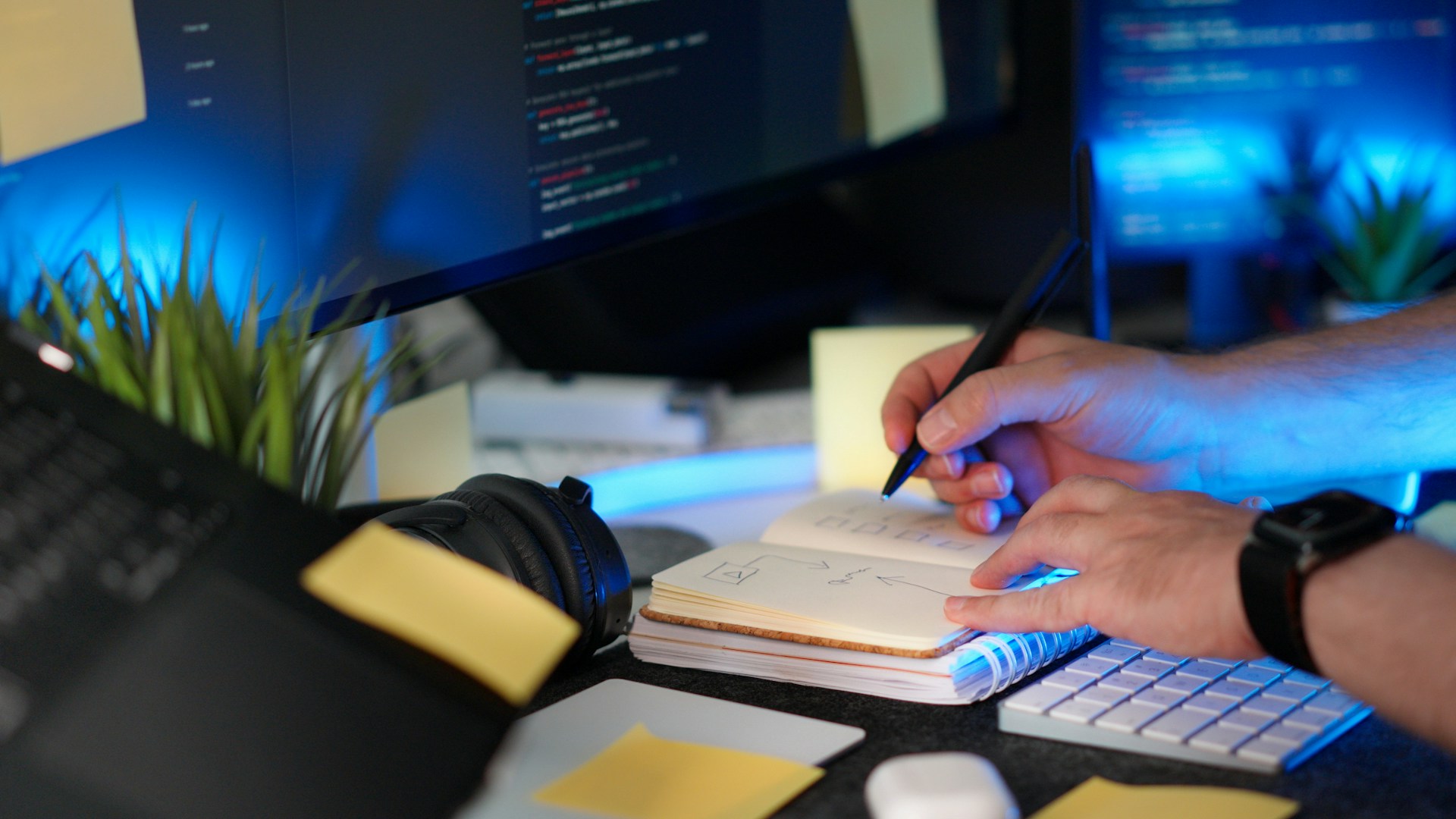 A controller next to a notepad with a checklist.